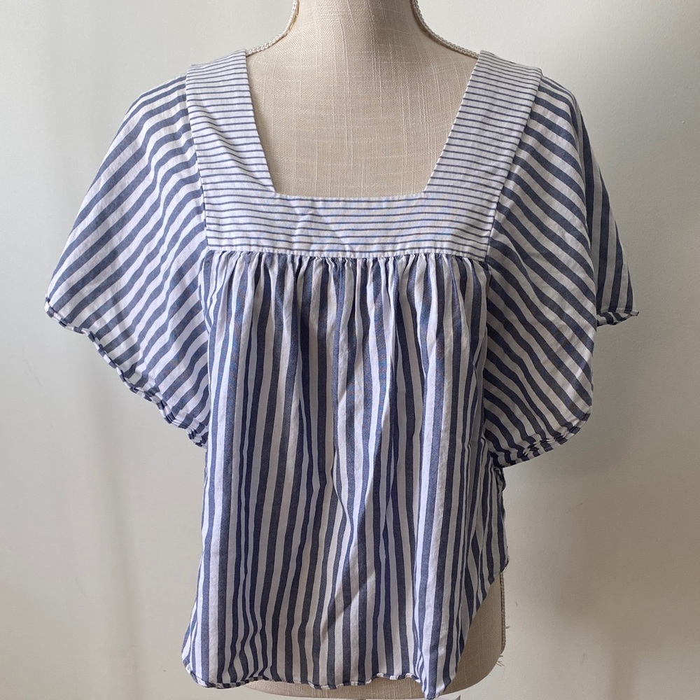 Madewell 100% cotton Striped Blue and White square neck Top small